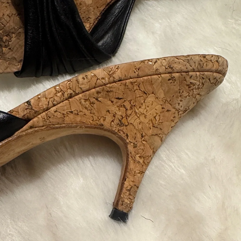 Vintage CHANEL Black Cork Heels Mules size 38 - Picture 11 of 11